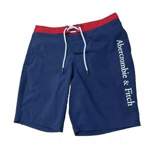 ABERCROMBIE & FITCH Swim Trunks Men 30 Blue Red Y2k Spellout Mesh Board Shorts